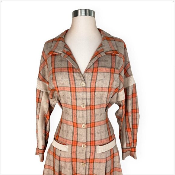 Maje Ravellino Camel Orange Check Plaid Woven Shirt Mini Dress NWT New 38 6 - Picture 5 of 7